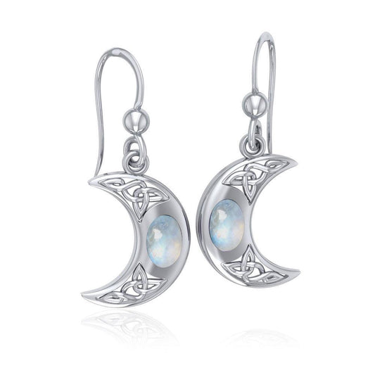 The beginning of a beautiful breakthrough ~ Celtic Knotwork Crescent Moon Sterling Silver Hook Earrings with Gemstone TER147 Earrings