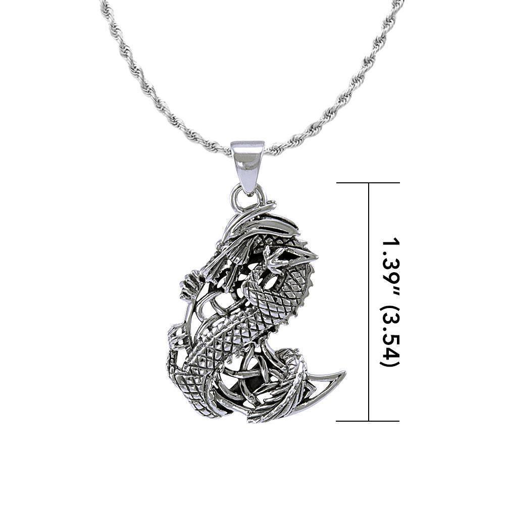 The Mythical Dragon Clutching Celtic Moon Sterling Silver Moon Pendant Jewelry TP992 Pendant