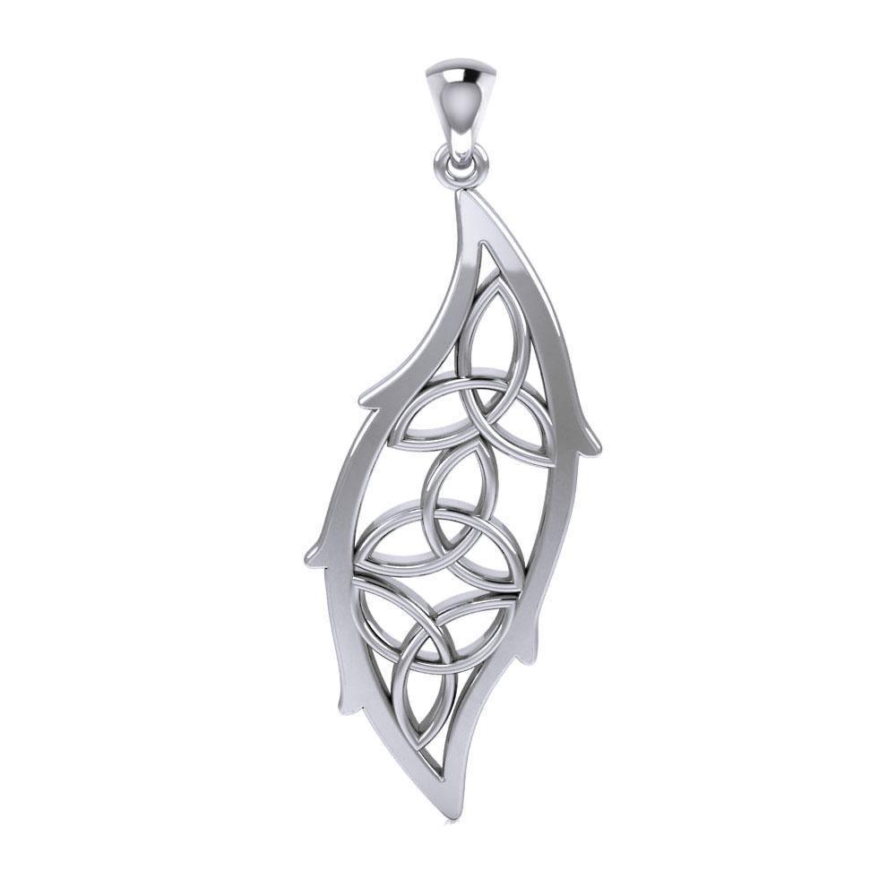 Triple Trinity Knots Leaf Sterling Silver Pendant TPD5028 Pendant