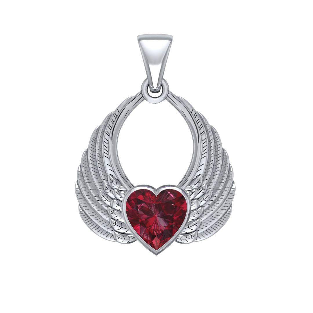 Gemstone Heart Angel Wings Silver Pendant TPD5169 Pendant