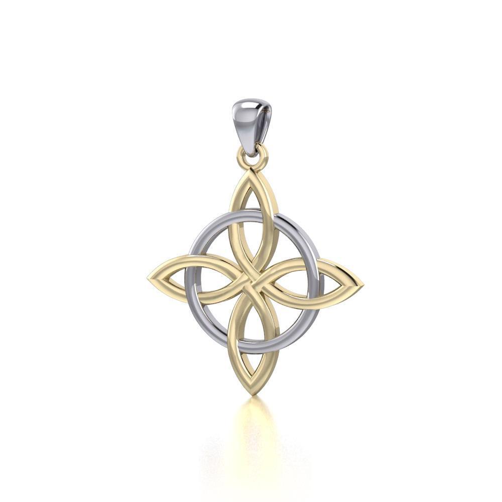 Celtic Quaternary Knot Silver and 14K Gold accent Pendant Pendant