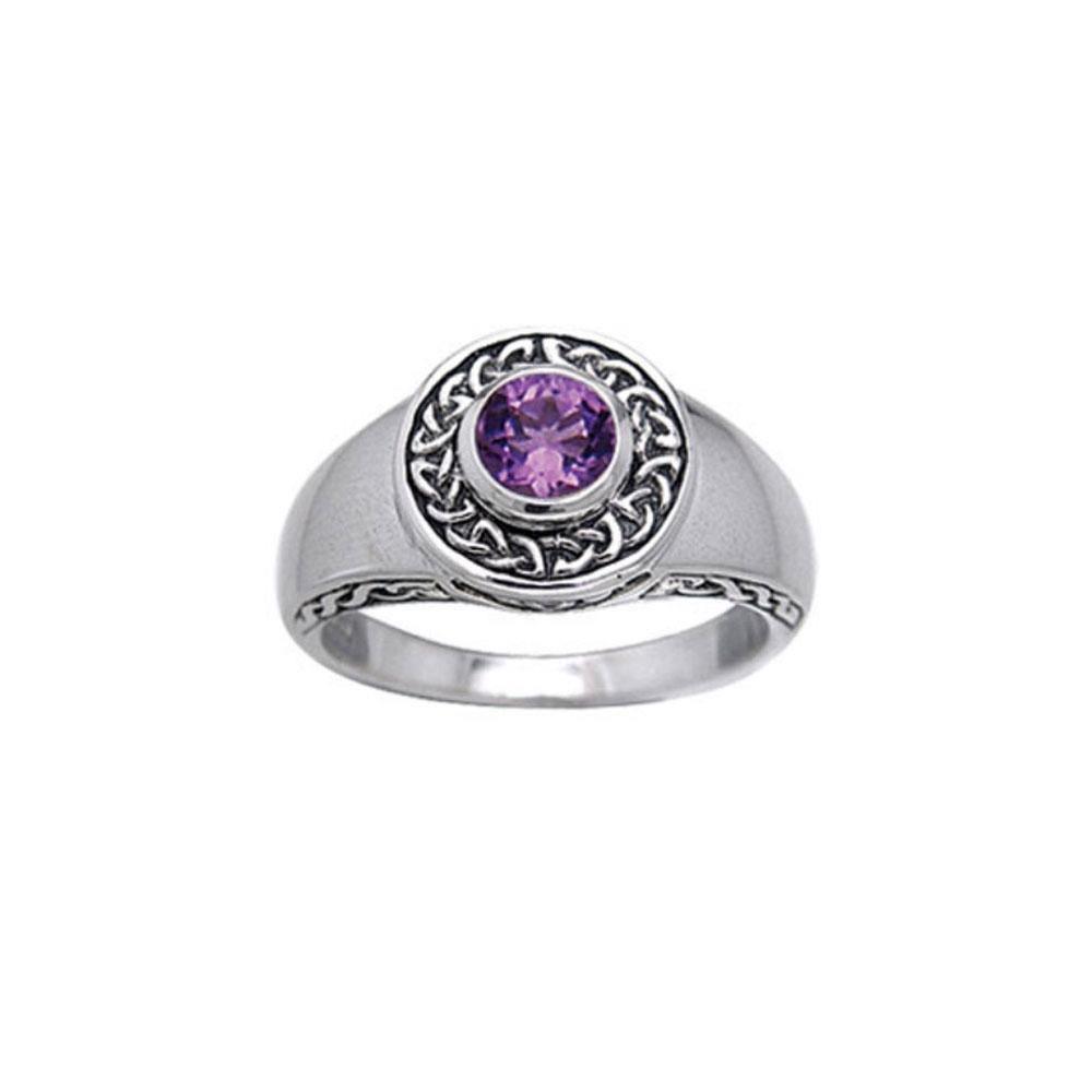 Love in an endless way ~ Sterling Silver Celtic Knotwork Claddagh Ring with Gemstone TRI086 Ring