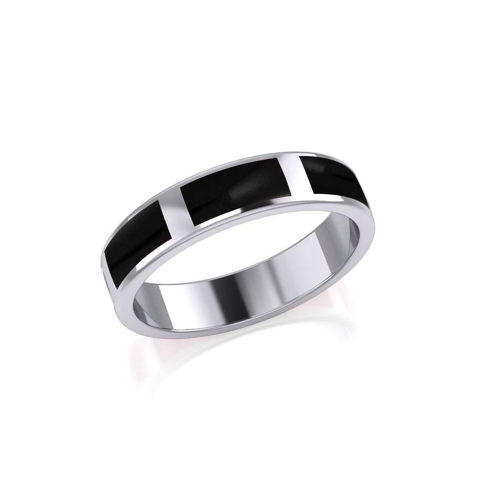 Modern Rectangle Band Inlaid Silver Ring TRI367 Ring