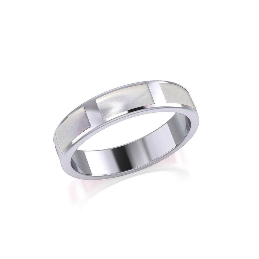 Modern Rectangle Band Inlaid Silver Ring TRI367 Ring