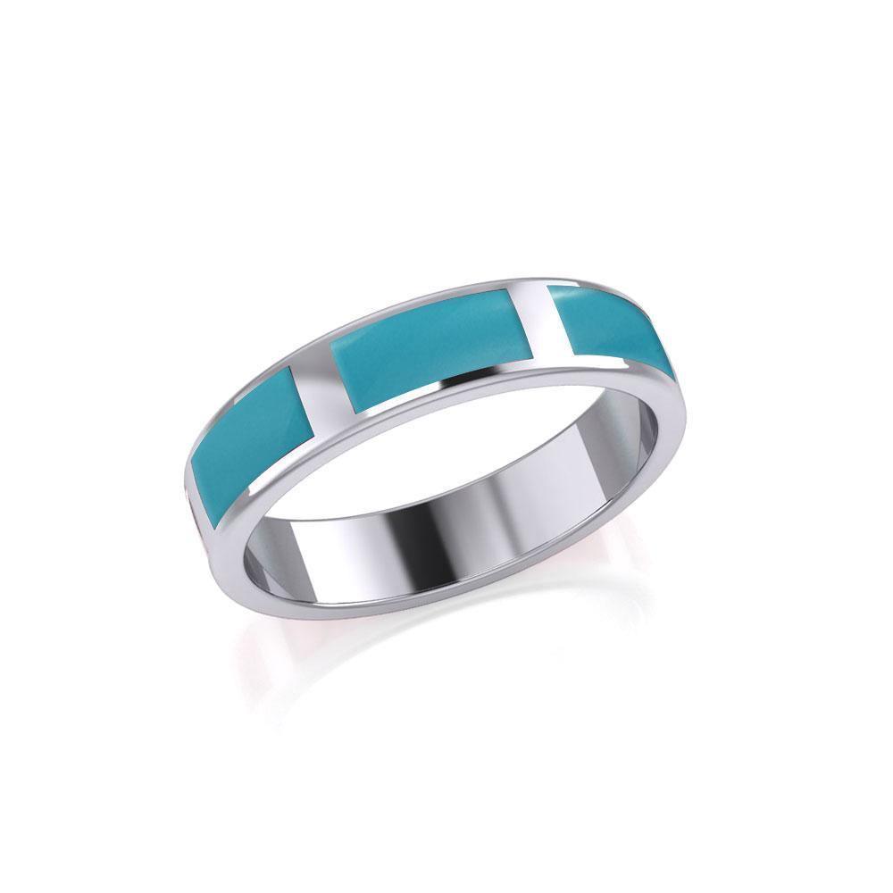 Modern Rectangle Band Inlaid Silver Ring TRI367 Ring