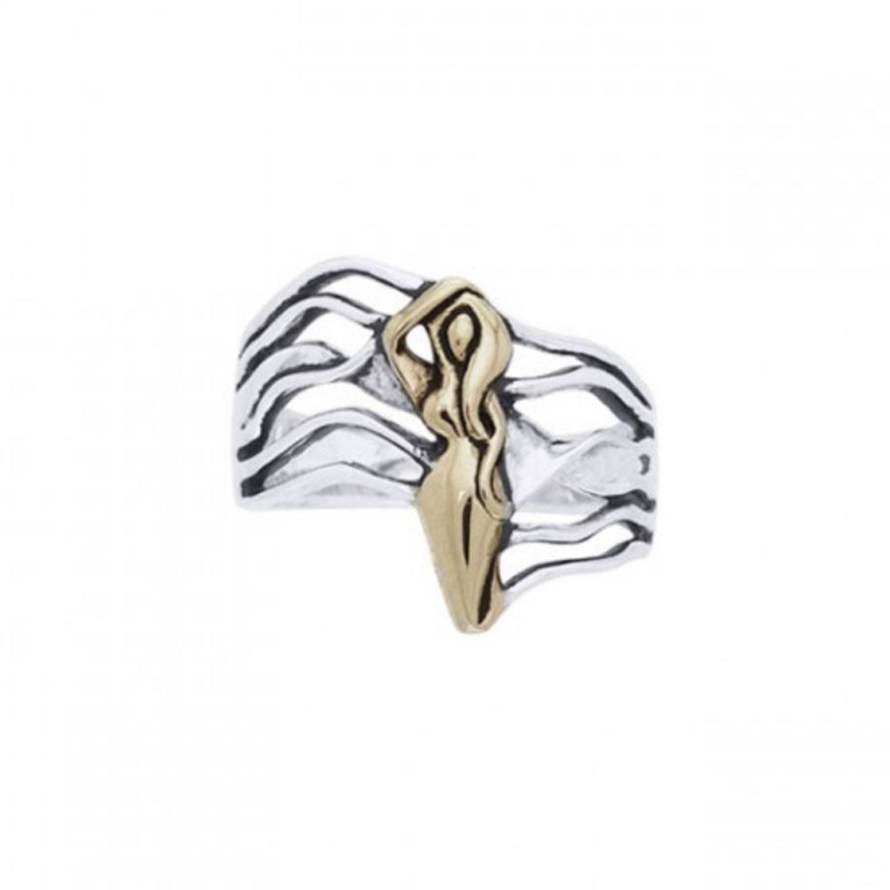 Dancing Goddess Gold Accent Silver Ring TRV3682