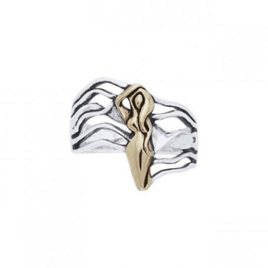 Dancing Goddess Gold Accent Silver Ring TRV3682